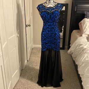Royal and black sequined cocktail gown.  Size small.